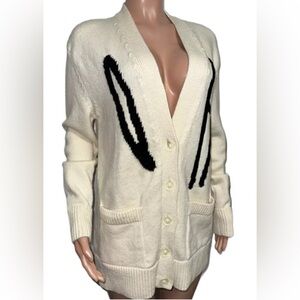 Off White Sweater Knit Front Pockets Button Down Cardigan Jacket sz 38 Italy